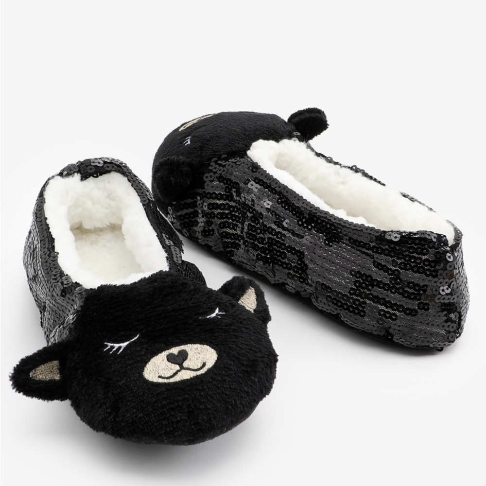 Ardene Sequin Bear Slippers / Size: M-L / NWT